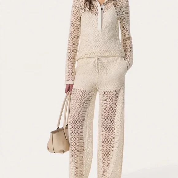 NWT $278 Rag & Bone Cream Crochet Wide Leg Pants Liv Mesh Turtledove Size XS - Picture 5 of 14